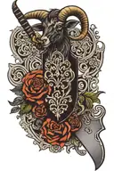 dark ornamental with goat knife stuck tattoo design idea