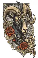 dark ornamental with goat knife stuck tattoo design idea