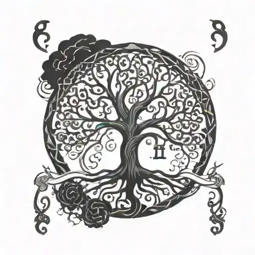 tree of life with the letters S I A tim burton version tattoo design idea