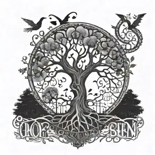 tim burton style tree of life containing the letters sia tattoo design idea