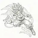 A sketch-style design of Goku charging up a powerful Kamehameha wave, with intricate line work and shading tattoo design idea