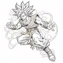 A sketch-style design of Goku charging up a powerful Kamehameha wave, with intricate line work and shading tattoo design idea