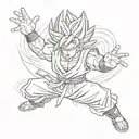 A sketch-style design of Goku charging up a powerful Kamehameha wave, with intricate line work and shading tattoo design idea