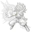 A sketch-style design of Goku charging up a powerful Kamehameha wave, with intricate line work and shading tattoo design idea