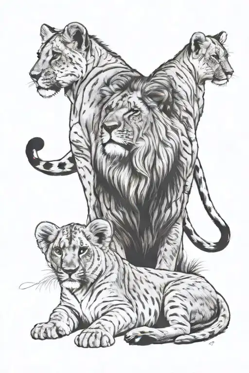 I want to design a tattoo for my back. I want to cover the whole back. I want 2 lion cubs that represent my children and tattoo design idea