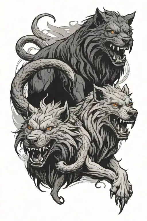 Cerberus with river styx tattoo design idea