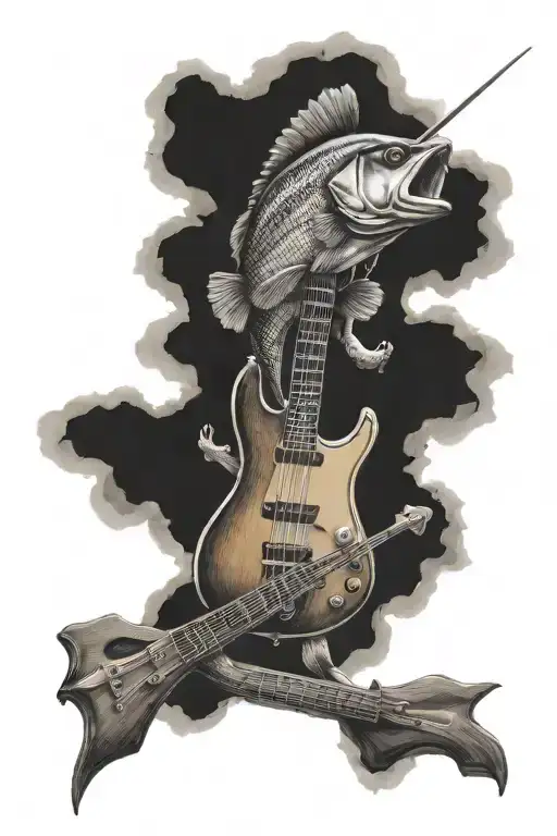 bass fish, cross, les Paul guitar made tattoo design idea