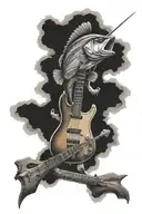 bass fish, cross, les Paul guitar made tattoo design idea