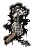bass fish, cross, les Paul guitar made tattoo design idea
