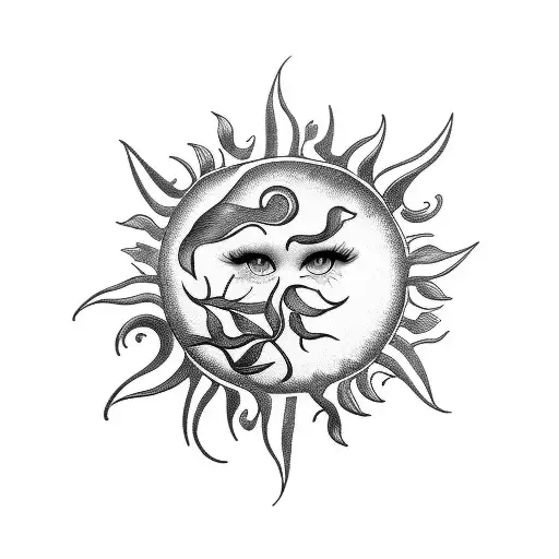 sun and ivy leaves  tattoo design idea