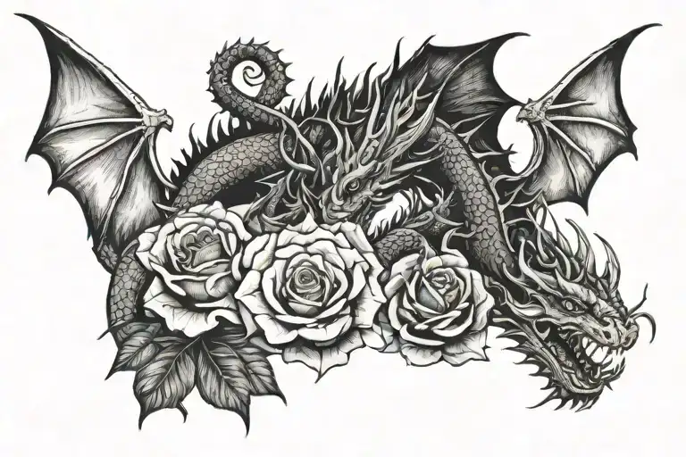 dragons and roses tattoo design idea