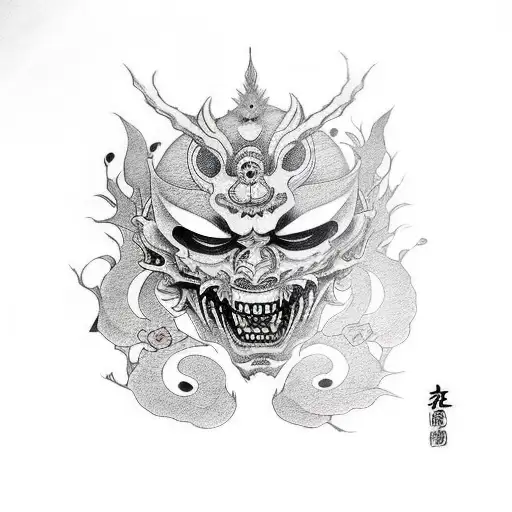 mask crying inside but with shinigami tattoo design idea