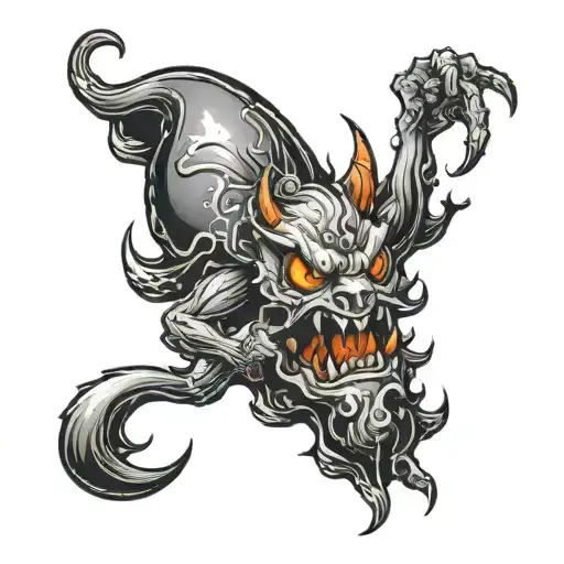 one leg demon in bubble letters tattoo design idea