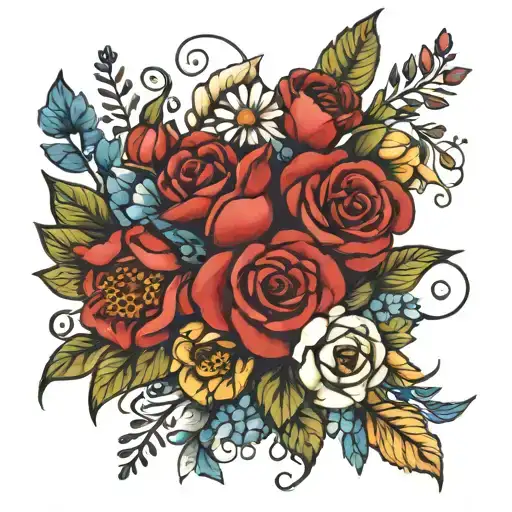 a bouquet made of the national flowers of France, England, Italy, Ecuador, and Mexico tattoo design idea