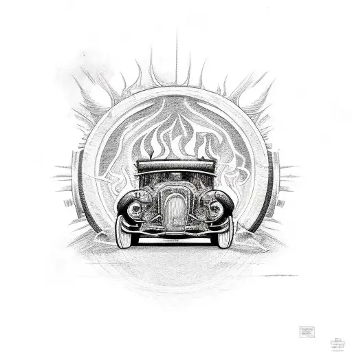 "Hot rod" with flames tattoo design idea