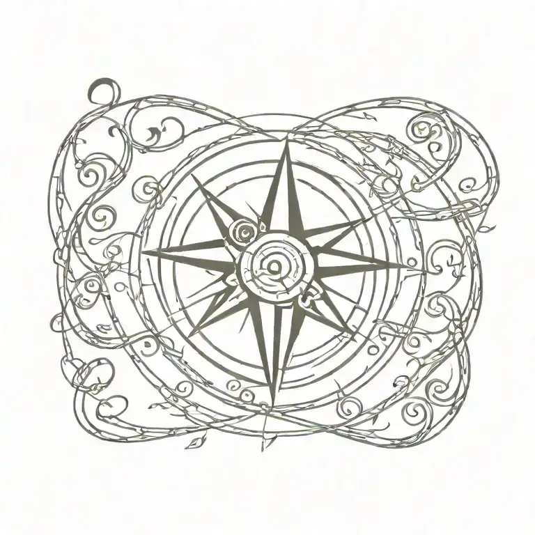  tattoo of a compass and a treble clef intertwined and music notes going out to shoulder tattoo design idea