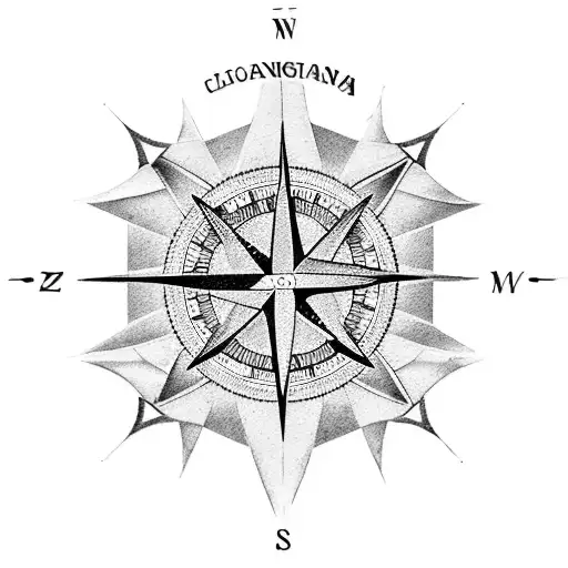 A dotwork tattoo of a compass with the coordinates of significant locations in Argentina, Lanzarote, and Galicia, symbolizing the client's love for travel tattoo design idea