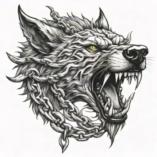 Fenrir bound by chains tattoo design idea