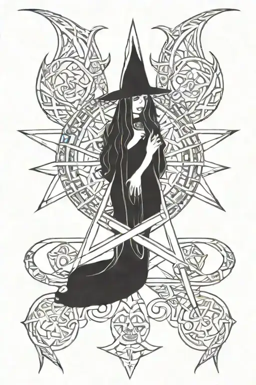 witchy, Wicca, pagan symbols, protection symbols incorporated tattoo design idea