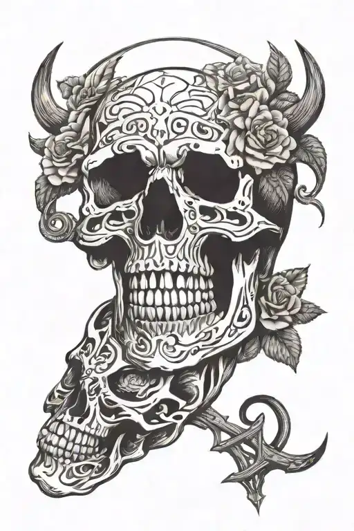 thick lines work, symbols, skulls, pagan, wicca tattoo design idea