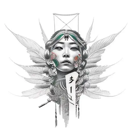 Mezzo volto di una Donna indigena e mezzo volto che raffigura un albero tattoo design idea