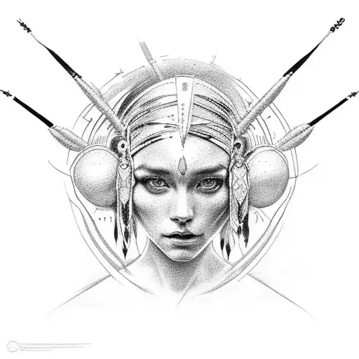 Mezzo volto di una Donna indigena e mezzo volto che raffigura un albero tattoo design idea