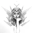 Mezzo volto di una Donna indigena e mezzo volto che raffigura un albero tattoo design idea