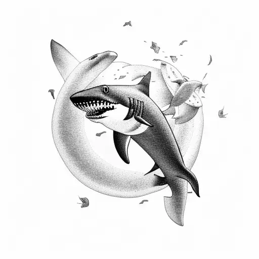 suminagashi and sharks tattoo design idea