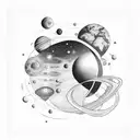 African queen floating in space surrounded by planets tattoo design idea