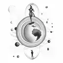 African queen floating in space surrounded by planets tattoo design idea