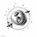 African queen floating in space surrounded by planets tattoo design idea