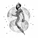 African queen floating in space surrounded by planets tattoo design idea