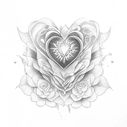 Heart with fire and flowers. "Luli" in the middle tattoo design idea