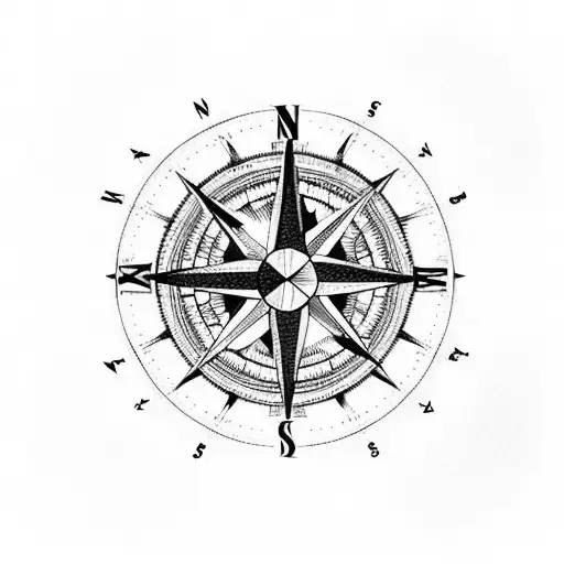 compass clock rose tattoo design idea