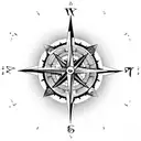 compass clock rose tattoo design idea