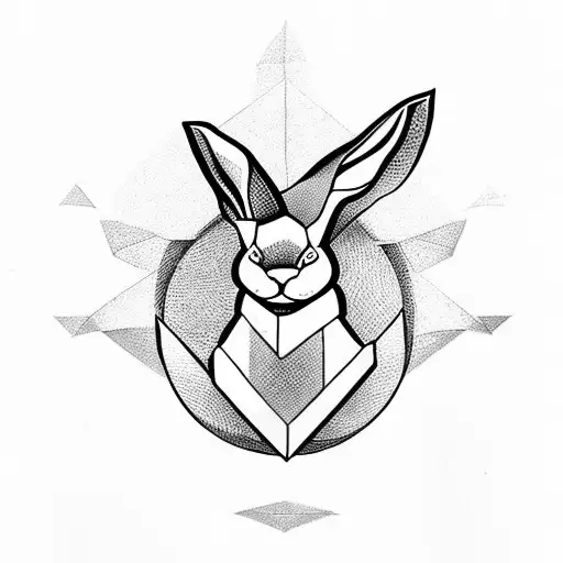 A geometric rabbit surrounded by smoke and beer bottles tattoo design idea