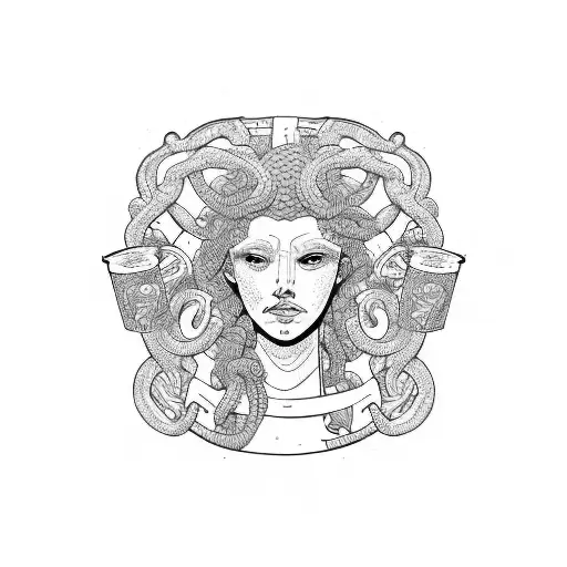 medusa  with  beer  tattoo design idea