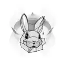 A geometric rabbit surrounded by smoke and beer bottles tattoo design idea