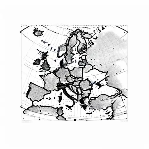 a map of Europe, a dash line going through israel, Netherlands and greece and a little plain on it tattoo design idea