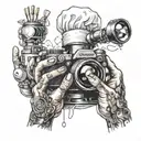 A tattoo of a chef and a photographer's hands working together to create a masterpiece, with digital editing tools subtly incorporated into the design tattoo design idea