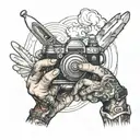 A tattoo of a chef and a photographer's hands working together to create a masterpiece, with digital editing tools subtly incorporated into the design tattoo design idea