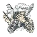 A tattoo of a chef and a photographer's hands working together to create a masterpiece, with digital editing tools subtly incorporated into the design tattoo design idea