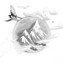 sparrow, mountain, ocean, Lily, sky  tattoo design idea