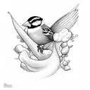 sparrow, mountain, ocean, Lily, sky  tattoo design idea