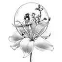 sparrow, mountain, ocean, Lily, sky  tattoo design idea