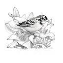 sparrow, mountain, ocean, Lily, sky  tattoo design idea