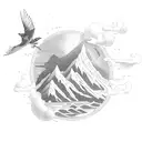 mountain, ocean, Lily, sky, sparrow tattoo design idea