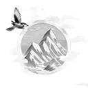 mountain, ocean, Lily, sky, sparrow tattoo design idea