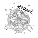sparrow, mountain, ocean, Lily, sky tattoo design idea