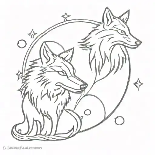 wolf eagle moon merging together representing the client's love tattoo design idea